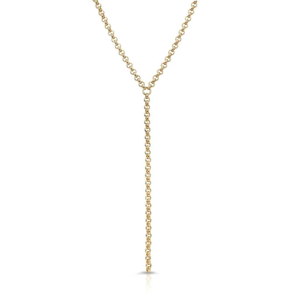 NEW EKLEXIC women's micro royal rolo chain lariat necklace in gold